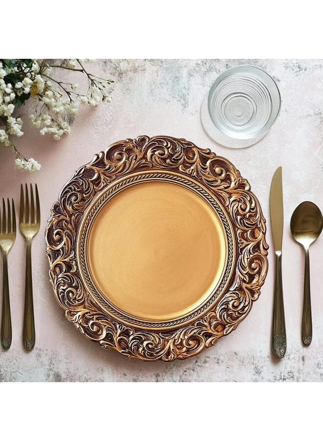 6PCS Antique Gold Charger Plates, 13 Inch Dinner Plate Chargers Round Server Ware Plastic Embossed Charger for Dinner Wedding Decor - Image 4