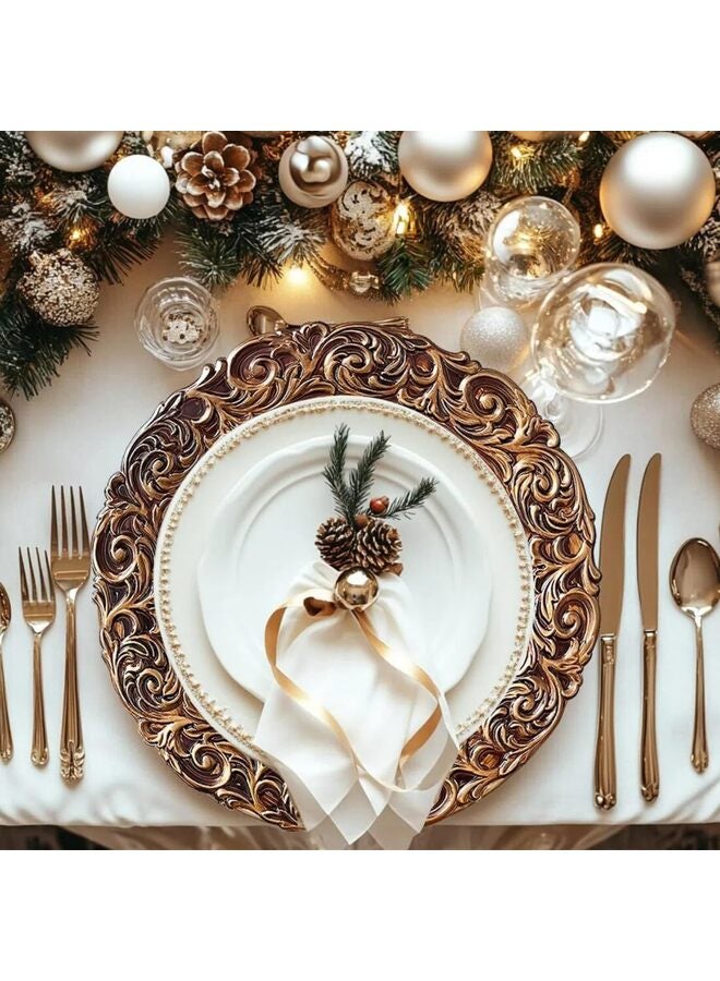 6PCS Antique Gold Charger Plates, 13 Inch Dinner Plate Chargers Round Server Ware Plastic Embossed Charger for Dinner Wedding Decor - Image 3