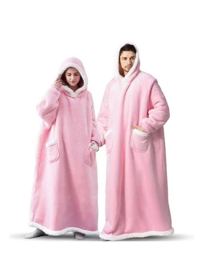Thickened Flannel Warm Pullover Pajamas, Extra-large Long-sleeved Hooded Loungewear, Suitable for Home or Office Use, Unisex—Pink - Image 2