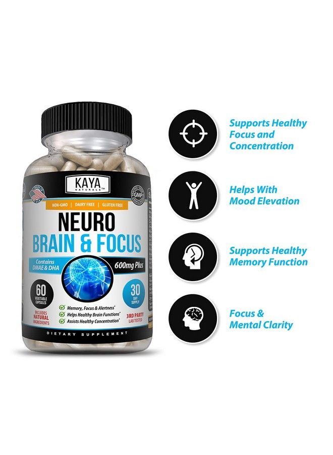 Neuro Brain & Focus Supplement Nootropic Energy Capsule Nootropic Brain Support Supplement For Memory Focus & Concentration & Learning Accuracy Cognitive Function 60 Count