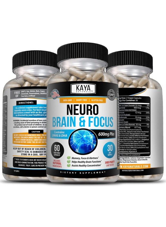 Neuro Brain & Focus Supplement Nootropic Energy Capsule Nootropic Brain Support Supplement For Memory Focus & Concentration & Learning Accuracy Cognitive Function 60 Count