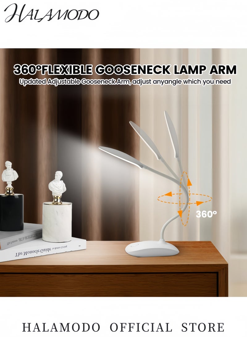 هالامودو مصباح مكتب LED قابل لإعادة الشحن ضوء قراءة قابل للتعديل باللمس مع ذراع مرنة شحن USB مصباح طاولة محمول لراحة العين مصباح مكتب بتصميم مشبك للسرير والمكتب والدراسة أبيض - Image 4