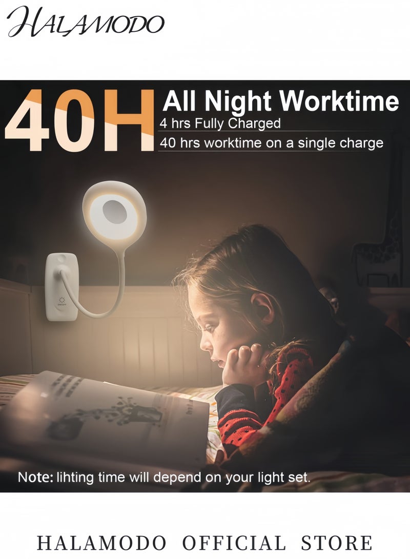 هالامودو مصباح مكتب LED قابل لإعادة الشحن ضوء قراءة قابل للتعديل باللمس مع ذراع مرنة شحن USB مصباح طاولة محمول لراحة العين مصباح مكتب بتصميم مشبك للسرير والمكتب والدراسة أبيض - Image 3