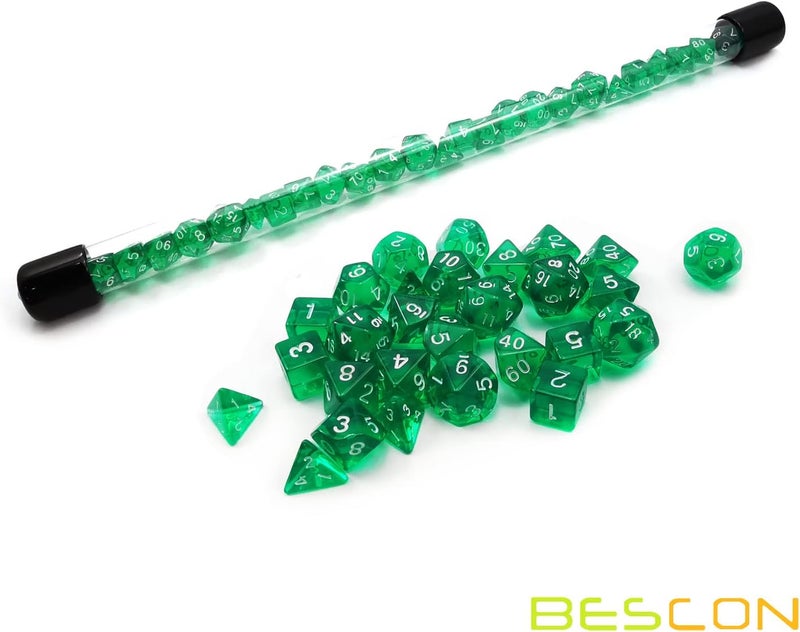 Bescon 28pcs Translucent Green Mini Polyhedral Dice Set in Tube, for Dungeons and Dragons RPG Dice 4X7pcs,Mini Gem Green Dice Set - Image 4