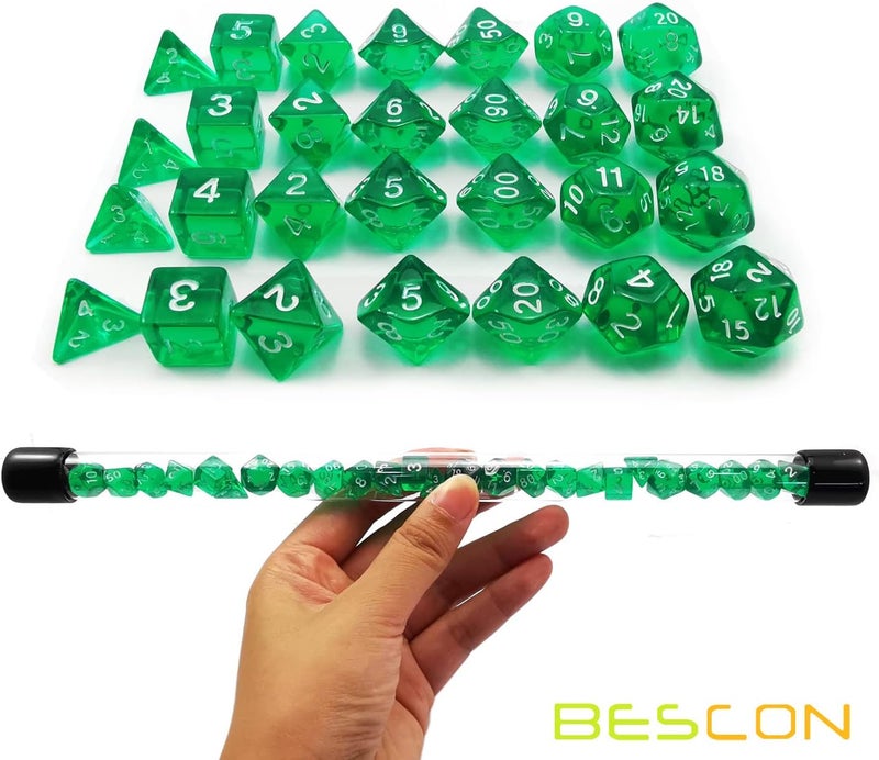 Bescon 28pcs Translucent Green Mini Polyhedral Dice Set in Tube, for Dungeons and Dragons RPG Dice 4X7pcs,Mini Gem Green Dice Set - Image 3