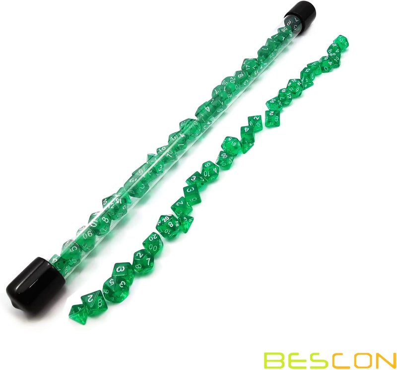 Bescon 28pcs Translucent Green Mini Polyhedral Dice Set in Tube, for Dungeons and Dragons RPG Dice 4X7pcs,Mini Gem Green Dice Set - Image 2