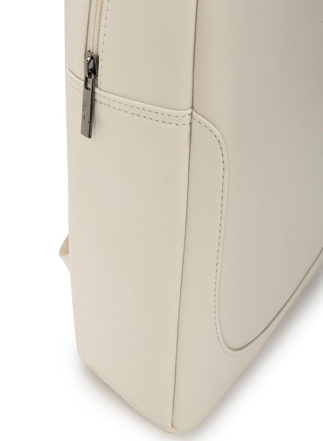 Fastrack White Backpack For Women | 11-Inch Tablet Compartment | Faux Leather Casual Backpack With Utility Pockets & Webbing Strap - Image 3