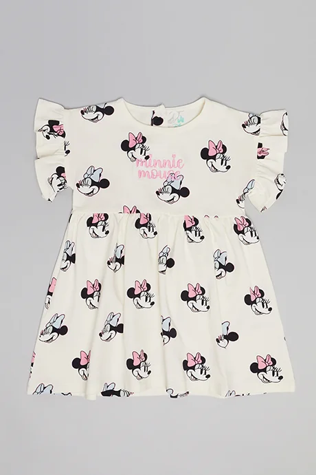 أر أند بي Minnie Mouse Print Fit & Flare Dress with Flutter Sleeves