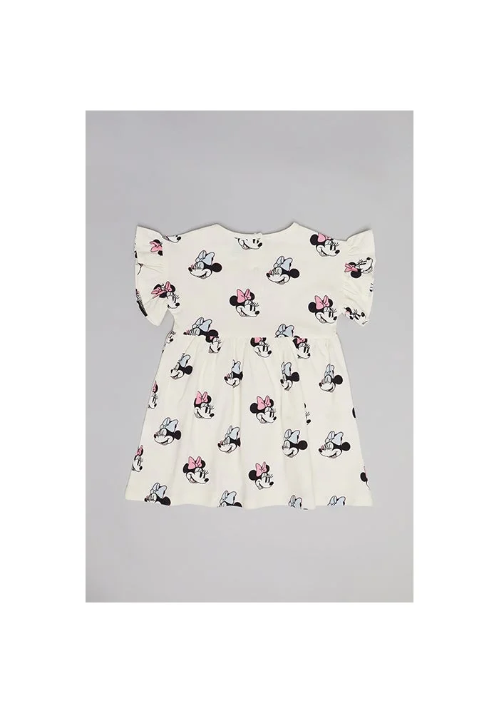 أر أند بي Minnie Mouse Print Fit & Flare Dress with Flutter Sleeves
