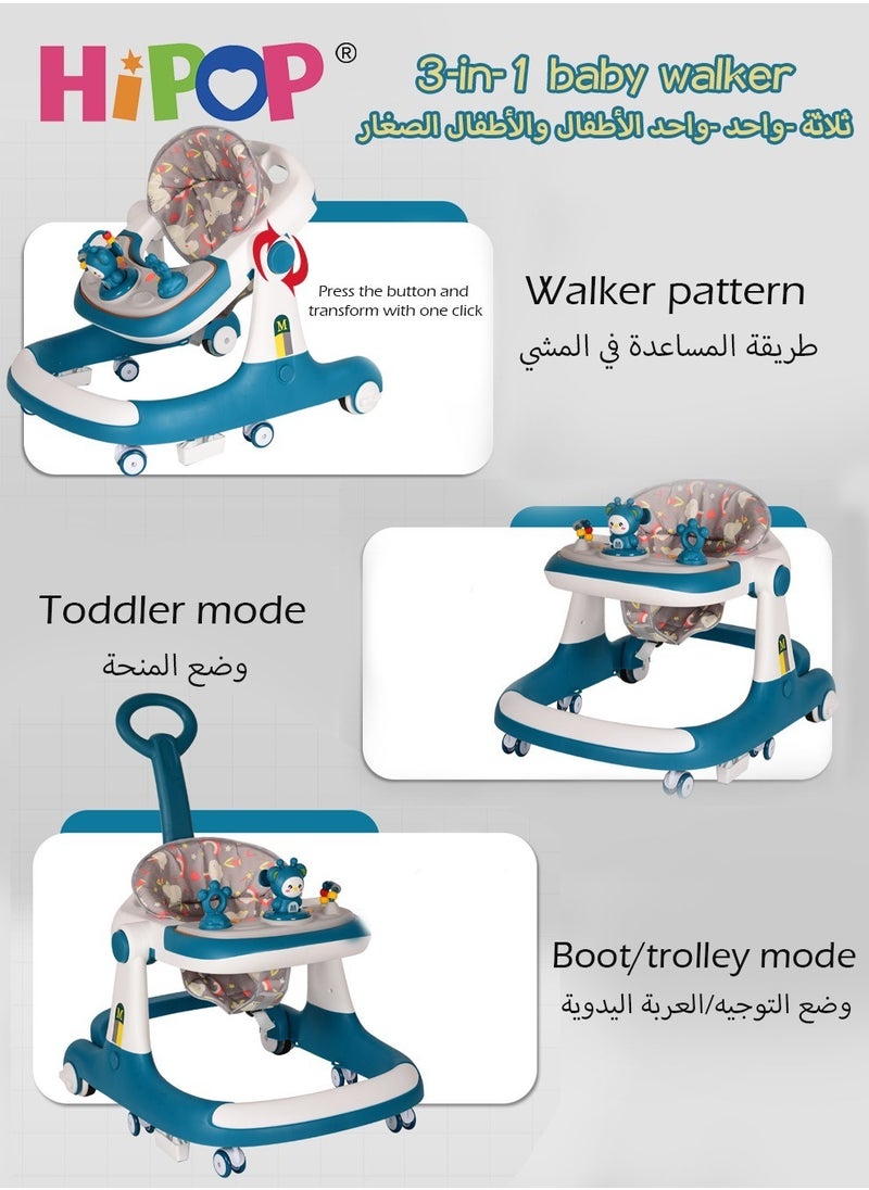 HIPOP - Baby Gym 3 in 1,Adjustable Height and Detachable Parent Push Handle,Featuring Comfort Toys and Entertaining Music,Anti Rollover Walker - Image 1