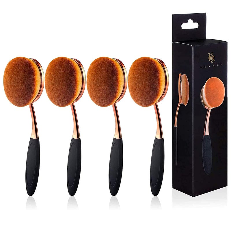 Yoseng Large Rose Gold Foundation contour Round Toothbrush Oval Makeup Brushes 4pcs