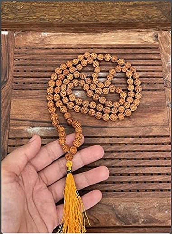 مسبحة رودراكشا بنية طبيعية معتمدة من Certified Gems مع خرز إندونيسي، 108 حبة + حبة إضافية، معتمدة من مختبر معتمد - Image 2