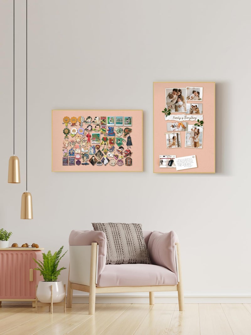 lightomorrow Bulletin Board 23.6 x 17.7 inches, Blush Coral Pin Board, Golden Aluminum Framed Fabric Cork Board with 10 Push Pins - Image 3