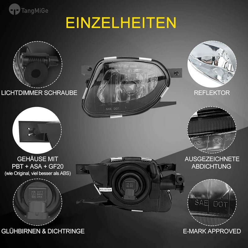 TangMiGe Fog Lights for Mercedes Benz E-Class (2003-2009) - Smoke Lens, 1 Pair - Image 4