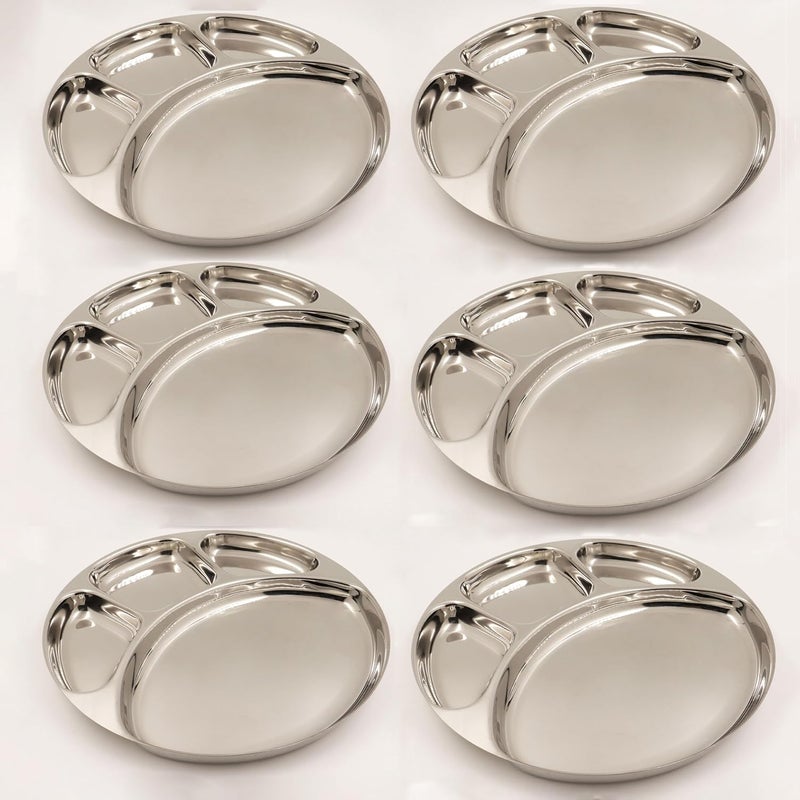 Spillbox Stainless SteelTiffin PlateBreakfast PlateLunchDinner PlateBhojan ThaliCompartmentSectioned PlatePav BhajiIdly SambarSnack PlateSmiley Tiffen Plates Large6 - Image 1