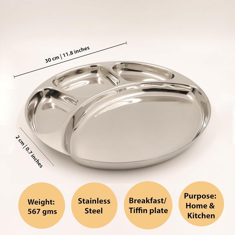 Spillbox Stainless SteelTiffin PlateBreakfast PlateLunchDinner PlateBhojan ThaliCompartmentSectioned PlatePav BhajiIdly SambarSnack PlateSmiley Tiffen Plates Large6 - Image 4