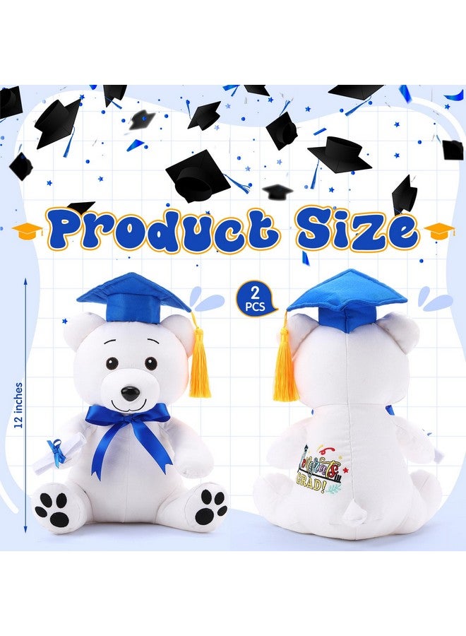 Zomiboo 2 pcs Graduation Autograph Stuffed Animal Gift 12 Inch Plush Bear with 12 Color Pen Graduation Party Gift Stuff for Her Him, Masters, College, White Smooth Fabric(Blue Hat) - Image 2