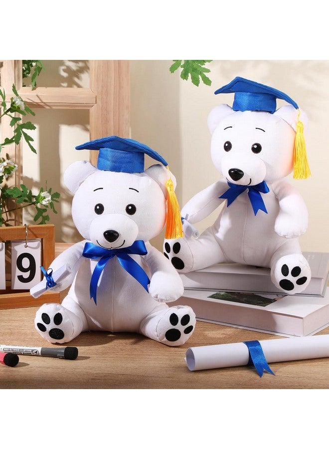 Zomiboo 2 pcs Graduation Autograph Stuffed Animal Gift 12 Inch Plush Bear with 12 Color Pen Graduation Party Gift Stuff for Her Him, Masters, College, White Smooth Fabric(Blue Hat) - Image 4