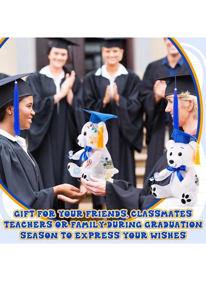Zomiboo 2 pcs Graduation Autograph Stuffed Animal Gift 12 Inch Plush Bear with 12 Color Pen Graduation Party Gift Stuff for Her Him, Masters, College, White Smooth Fabric(Blue Hat) - Image 5