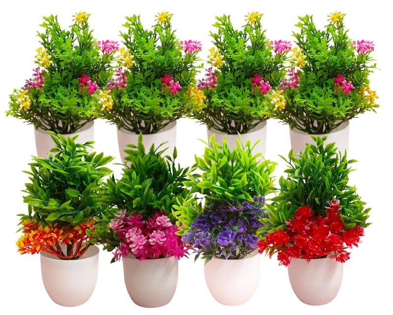 Dekorly Artificial Potted Plants, 8 Pack Artificial Plastic Eucalyptus Plants Small Indoor Potted Houseplants, Small Faux Plants for Home Decor Bathroom Office Farmhouse (Multi-G) - Image 1
