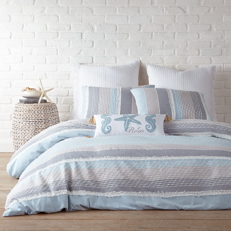 Levtex Home Levtex Home  Santander Duvet Cover Set  FullQueen Duvet Cover  Two Standard Pillow Cases  Grey Chambray Blue White  Jacquard  Duvet Cover 90 x 94in and Pillow Case 26 x 20in  Cotton 