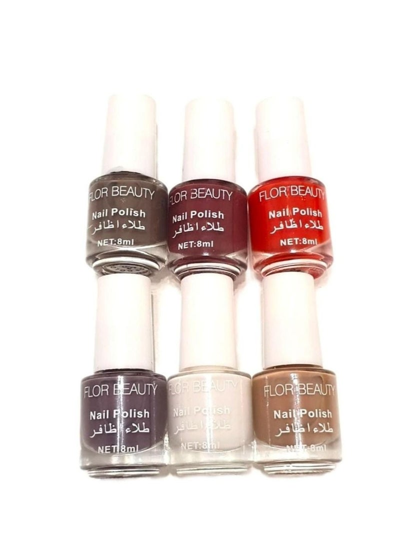 FLOR BEAUTY 6-Pieces Mini Long Lasting Multicolor Nail Polish Set 8 ML - Image 2