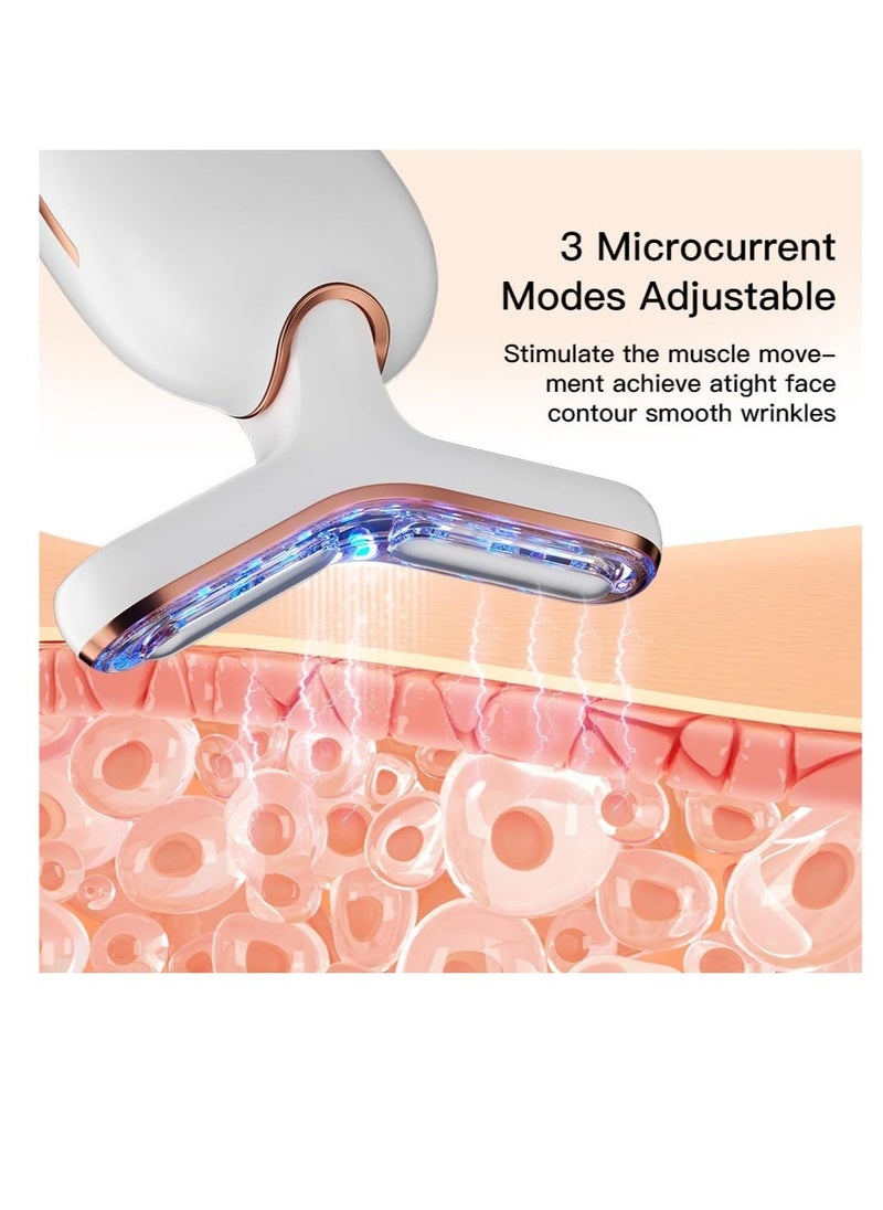 Microcurrent-Facial-Device Neck Face Beauty Device Multifunctional Skin Care Massager Electric Face Massage Kit Face Sculpting Tool for Skin Care Anti Aging and Double Chin (White Gold) - Image 2