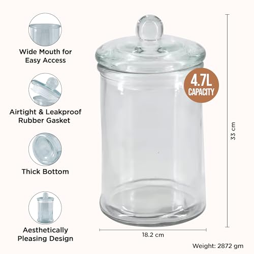 UMAI Glass Jar for Kitchen Storage | Glass Containers With Lid | Kitchen Storage Container with wide Mouth | Food Storage Container for Kitchen | Transparent | 5 Litre - Image 4