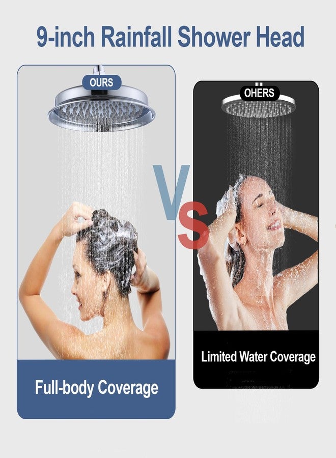 Drettyer Rain Shower Head,9" Vintage Shower Heads with Extension Curved Shower Arm, Traditional Round Rainfall Showerhead Replacement for Shower System (Chrome) - Image 3