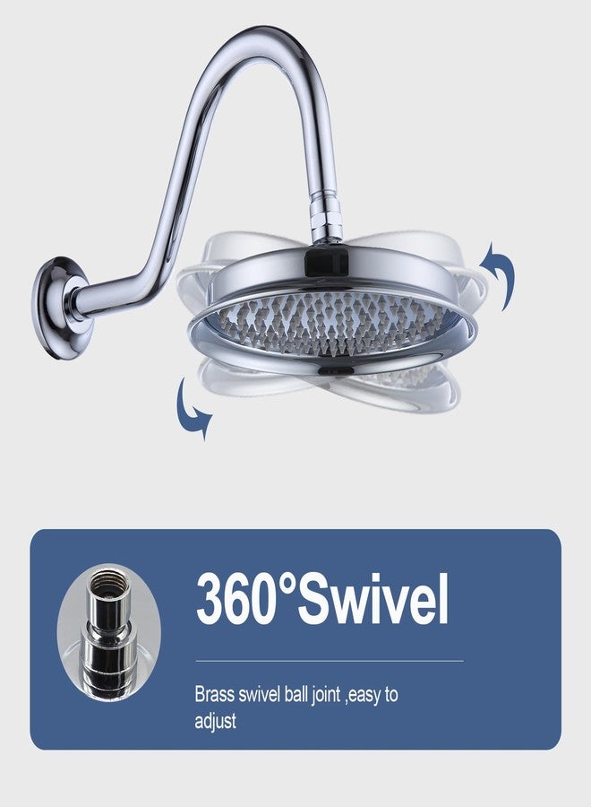 Drettyer Rain Shower Head,9" Vintage Shower Heads with Extension Curved Shower Arm, Traditional Round Rainfall Showerhead Replacement for Shower System (Chrome) - Image 2
