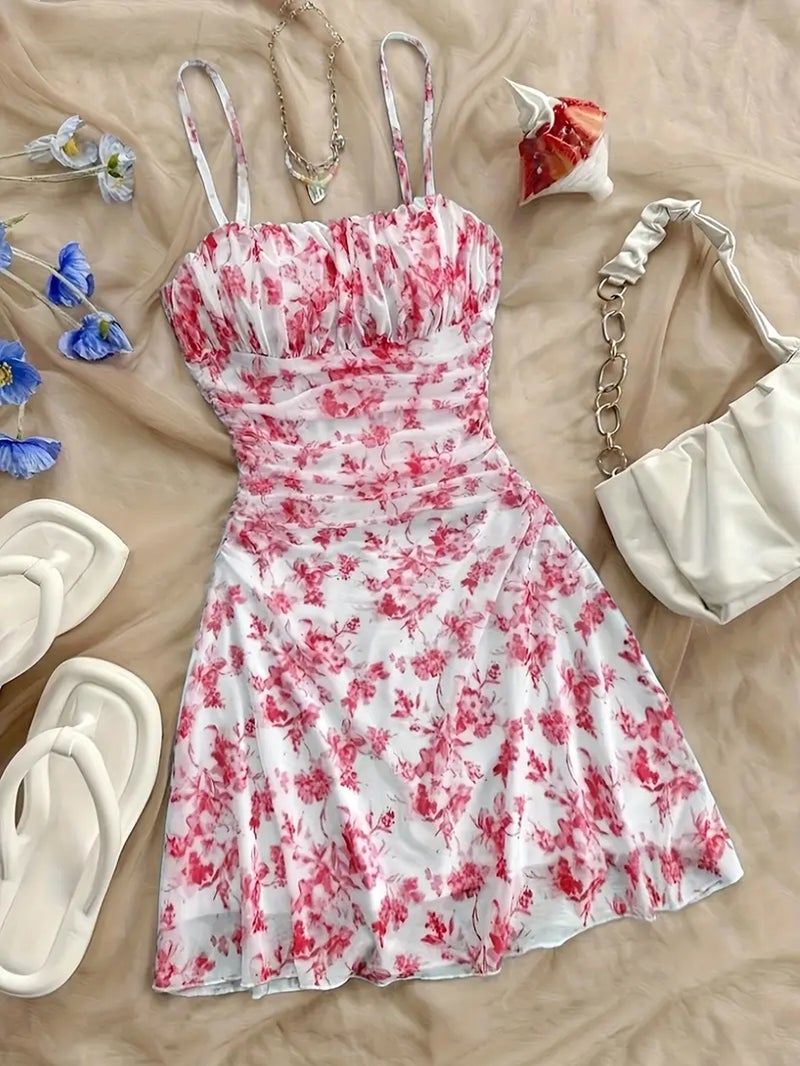 French Floral Print Camisole Dress Summer - Image 5