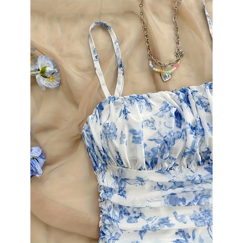 French Floral Print Camisole Dress Summer - Image 3