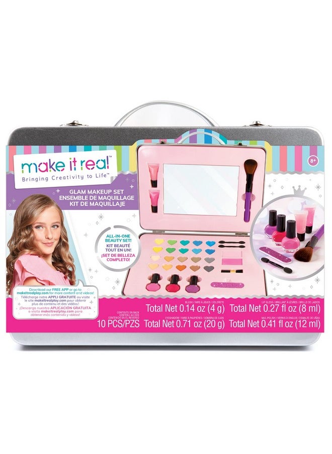 Make It Real Make It Real: Glam Makeup Set - 10 Piece Travel Hard Case, Tweens & Girls, All-in-One Cosmetic & Beauty Kit, Includes Instrumental Dream Guide for Inspiration, Nails-Lips-Face, Kids Ages 8+  - Image 1
