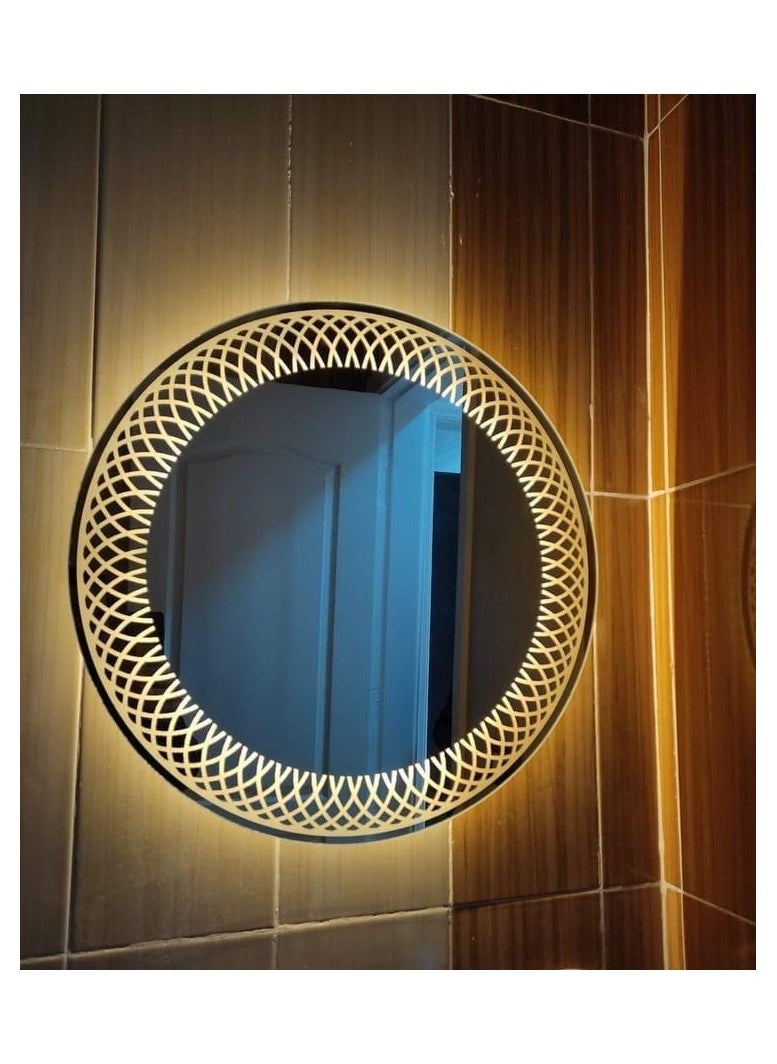 Generic Yellow Led Laser Engraved Wall Mirrors 70X70X3Cm  Yellow 