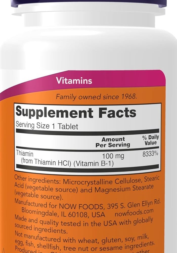 NOW Foods Vitamin B-1, 100 mg Tablets - Supports Energy Production and Nervous System Health - Image 2