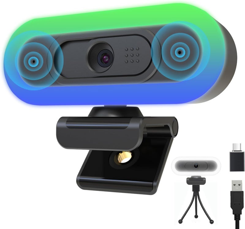 Hrayzan كاميرا ويب 2K USB C مع تركيز تلقائي وميكروفونات مزدوجة/ضوء حلقي/ضوء RGB ملء، 65° زاوية رؤية، كاميرا ويب للتشغيل والتوصيل لجهاز الكمبيوتر المكتبي واللابتوب وماك وزوم - Image 1