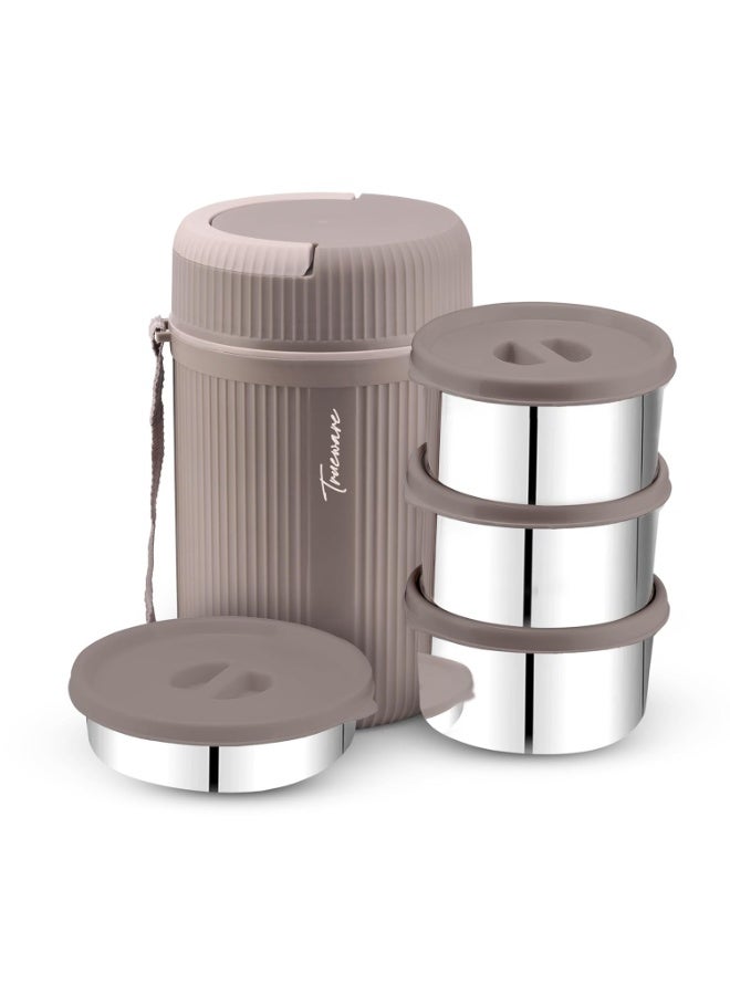 Trueware GRUB 4 Double Wall Insulated Hot Lunch Box with 3 SS Container 300 ML Each & 1 SS Container 200ML | Bpa Free | Food Grade | Hot and Fresh - Image 1