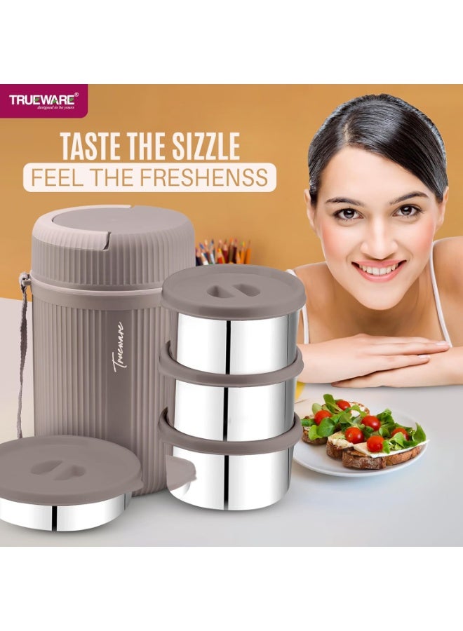 Trueware GRUB 4 Double Wall Insulated Hot Lunch Box with 3 SS Container 300 ML Each & 1 SS Container 200ML | Bpa Free | Food Grade | Hot and Fresh - Image 4