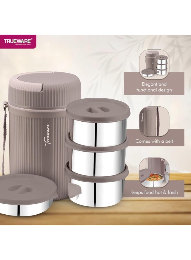 Trueware GRUB 4 Double Wall Insulated Hot Lunch Box with 3 SS Container 300 ML Each & 1 SS Container 200ML | Bpa Free | Food Grade | Hot and Fresh - Image 3