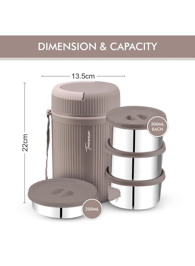 Trueware GRUB 4 Double Wall Insulated Hot Lunch Box with 3 SS Container 300 ML Each & 1 SS Container 200ML | Bpa Free | Food Grade | Hot and Fresh - Image 2