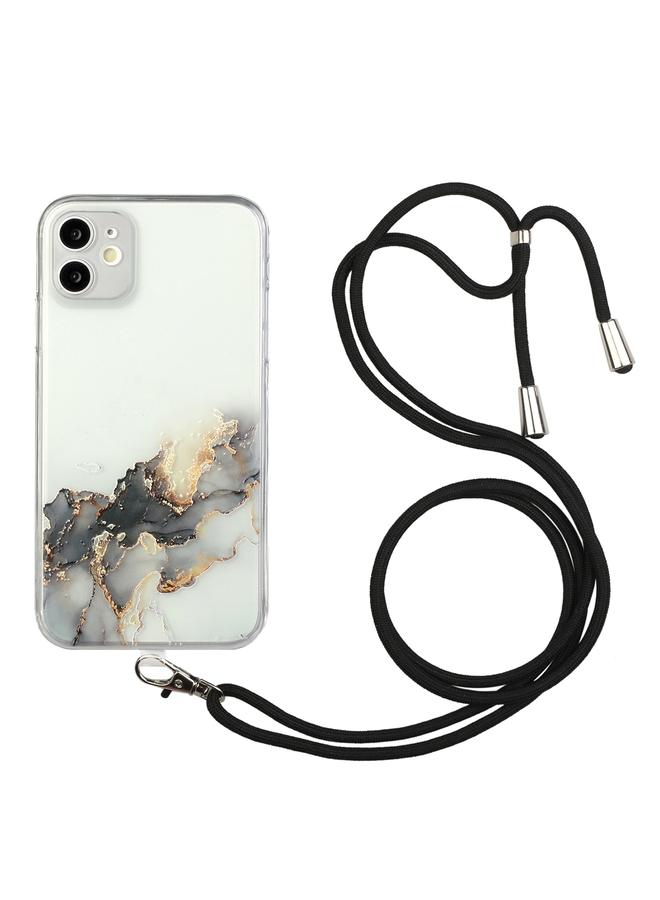 Zaboon Case For iPhone 12 mini Hollow Marble Pattern TPU Shockproof Protective Case with Neck Strap Rope - Image 1