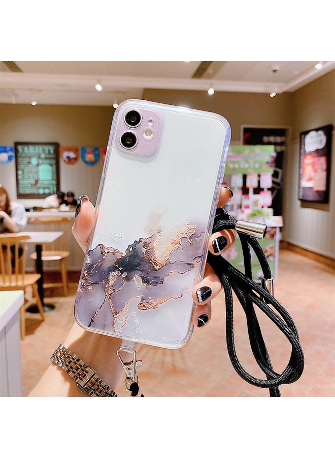 Zaboon Case For iPhone 12 mini Hollow Marble Pattern TPU Shockproof Protective Case with Neck Strap Rope - Image 3