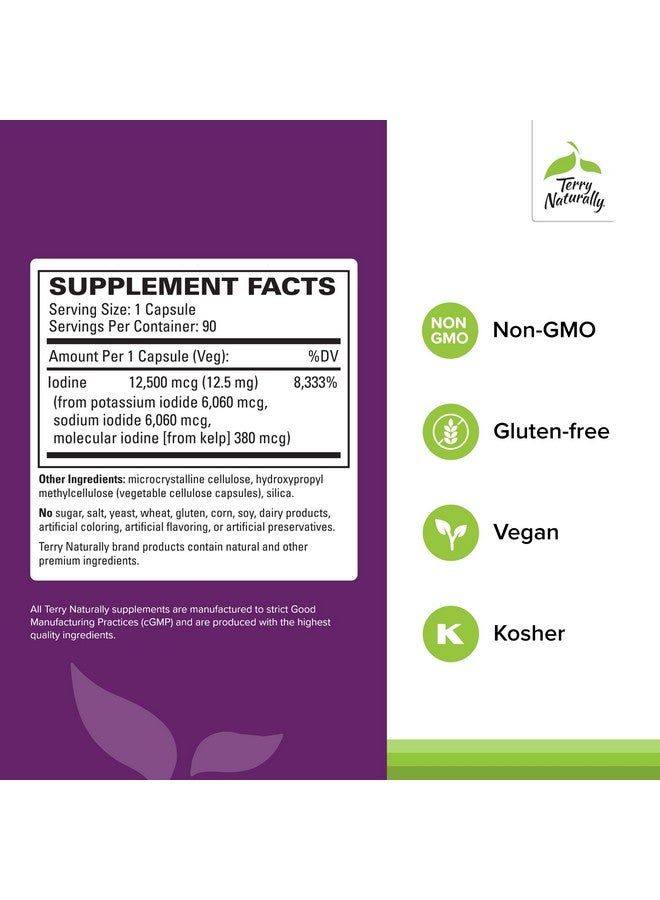 Terry Naturally Tri-Iodine - Support Thyroid Health - Aids Hormone Balance with Molecular Iodine from Kelp - Features Potassium Iodide & Sodium Iodide - Brain & Energy Support - 12.5mg, 180 Capsules - Image 2