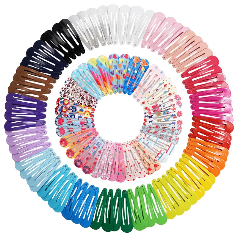 BBgifts Clips for Hair, 120 Pcs 2 Inch Metal Barrettes Snap Hair Clips for Girls Kids Teens Women, Cute Candy Color Hair Pins for Birthday Party Gift, 40 Assorted Colors (Pattern Print & Solid Color) - Image 1