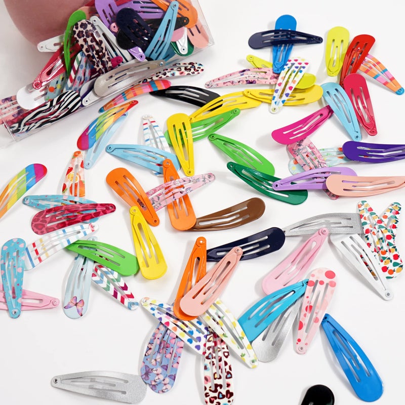 BBgifts Clips for Hair, 120 Pcs 2 Inch Metal Barrettes Snap Hair Clips for Girls Kids Teens Women, Cute Candy Color Hair Pins for Birthday Party Gift, 40 Assorted Colors (Pattern Print & Solid Color) - Image 4