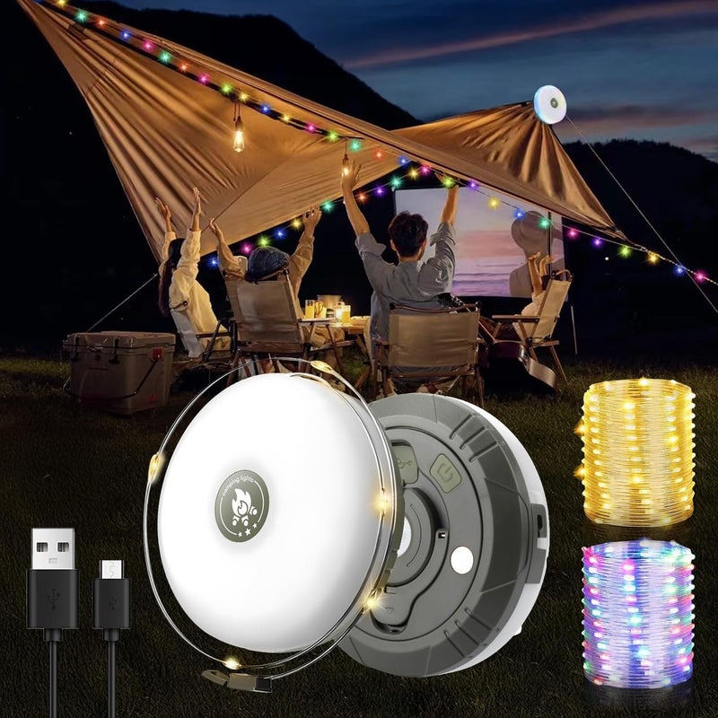 Proxima Direct 10 m Camping String Light 2-in-1 Roll Up LED Fairy Lights Rechargeable IP67 Waterproof for Ramadan Kareem Eid Mubarak Diwali Party Indoor Outdoor Decorations (Multi-color) - Image 1