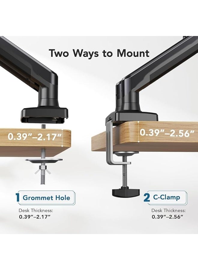 Dual Monitor Stand for Two Screens up to 32 Inches – Gas Spring Arms Supporting up to 22 lbs Each – Height, Tilt & Swivel Adjustable – Black Finish - Image 2