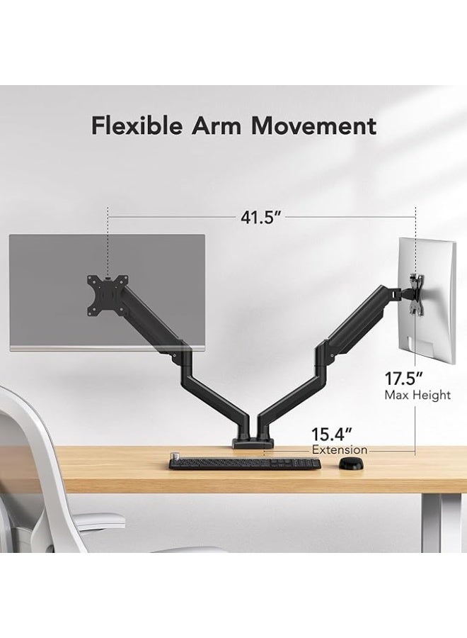 Dual Monitor Stand for Two Screens up to 32 Inches – Gas Spring Arms Supporting up to 22 lbs Each – Height, Tilt & Swivel Adjustable – Black Finish - Image 5