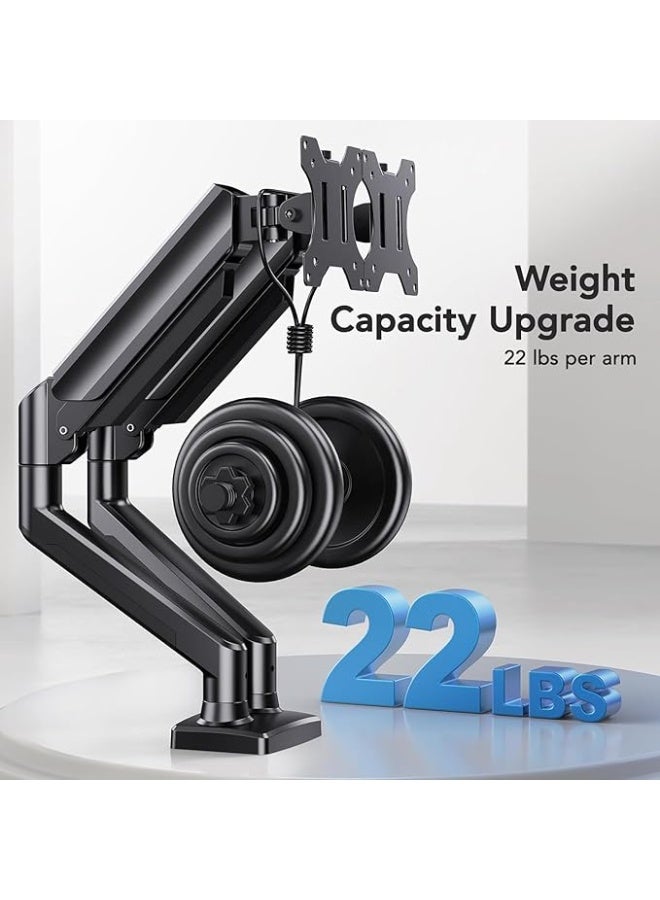 Dual Monitor Stand for Two Screens up to 32 Inches – Gas Spring Arms Supporting up to 22 lbs Each – Height, Tilt & Swivel Adjustable – Black Finish - Image 4