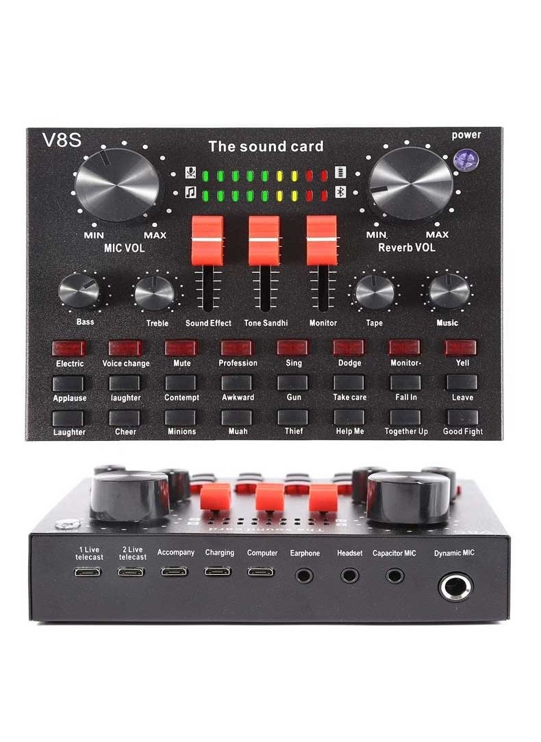 V8s Professional Condenser Microphone With V8S Live Sound Card And Studio Recording Broadcasting Set Black/Gold  - Image 3